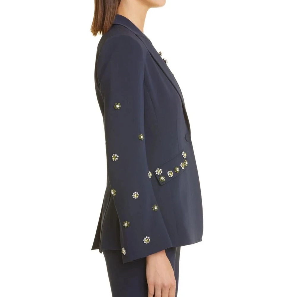 Cinq A Sept Cheyenne Rhinestone Flower Blazer in Navy size 6 - Picture 2 of 7